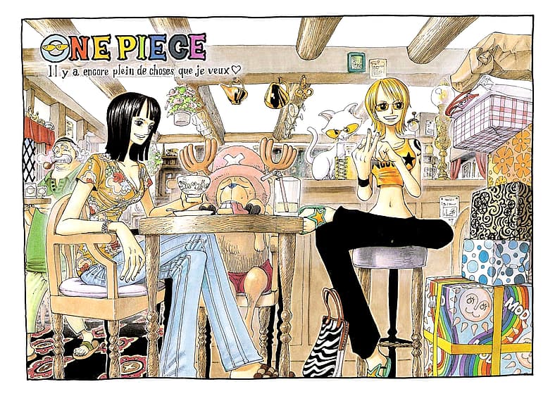 Robin and Nami have tea in One Piece Chapter 226 color spread (2002), Shueisha