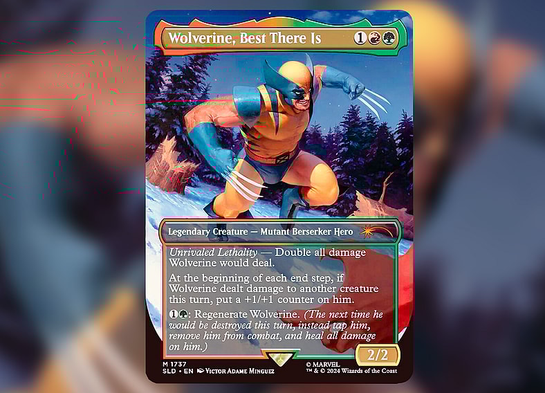 Logan goes berserk via via Wolverine, Best There Is (Card #1737), Magic: The Gathering Secret Lair Drop - Marvel's Wolverine (2024), Wizards of the Coast. Art by Victor Adame Minguez.