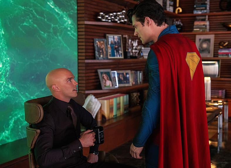 Nicholas Hoult as Lex Luthor and David Corenswet as Superman in Warner Bros.' SUPERMAN