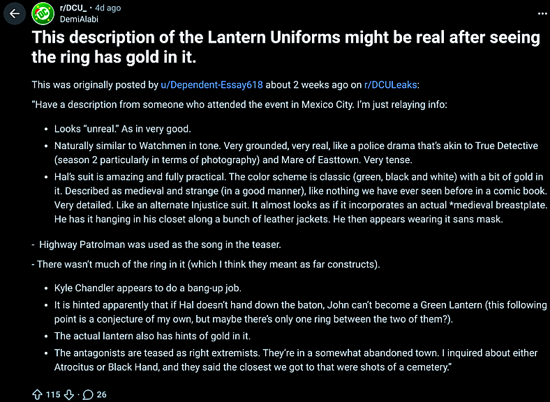 Lanterns Leaks via r/DCU_ on Reddit
