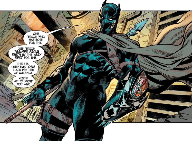 T'Challa vows to help the residents of Meridian Diadem take back their home from the universe's underbelly in Avengers Vol. 9 #20 "Panther Gang" (2024), Marvel Comics. Words by Jed MacKay, art by Farid Karami, Federico Blee, Andrew Dalhouse, and Cory Petit.
