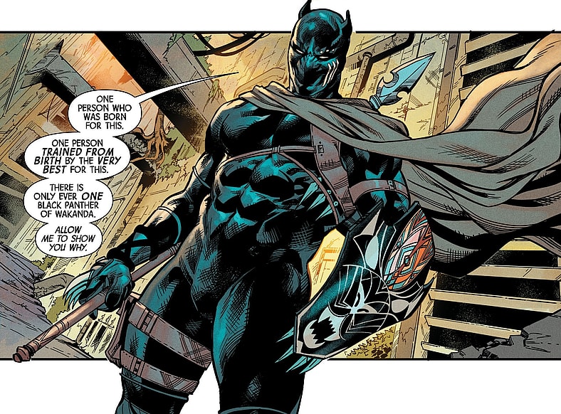 T'Challa vows to help the residents of Meridian Diadem take back their home from the universe's underbelly in Avengers Vol. 9 #20 "Panther Gang" (2024), Marvel Comics. Words by Jed MacKay, art by Farid Karami, Federico Blee, Andrew Dalhouse, and Cory Petit.