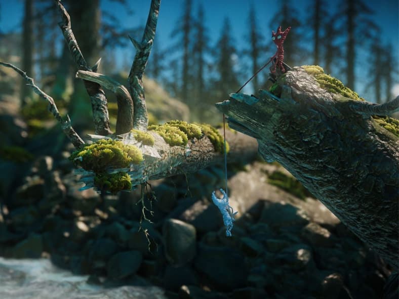 Players Navigating in Unravel Two (2019), Coldwood Interactive, Screenshot via Steam