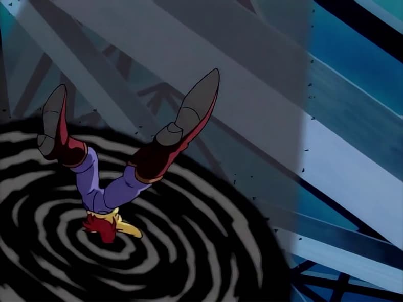 Mary-Jane (Sara Ballantine) plunges into a Limbo portal in Spider-Man: The Animated Series Season 3 Episode 14 "Turning Point" (1995), Marvel Entertainment
