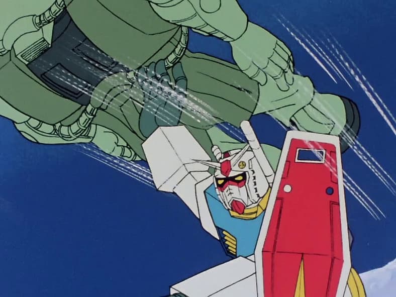 Amuro Ray (Toru Furuya) defeats Zeon forces in Mobile Suit Gundam Episode 15 "Cucuruz Doan's