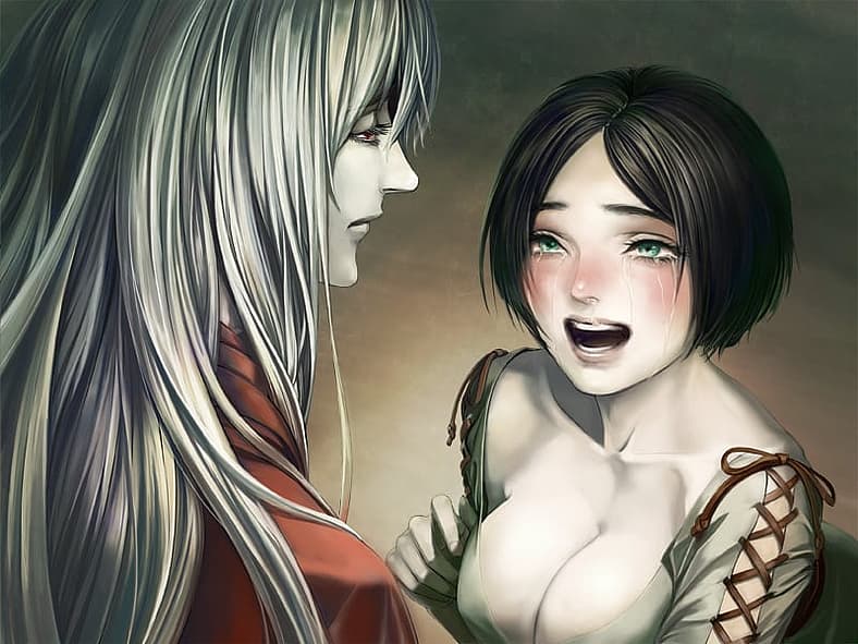 Giselle is overcome with joy at Michel's acceptance of her exile in The House in Fata Morgana