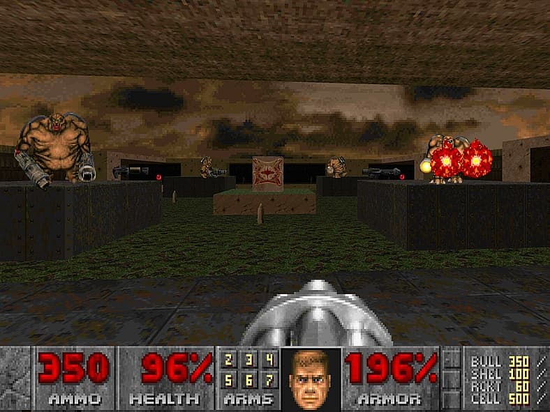 Player Armed in Doom (1993), id Software, Screenshot via Steam