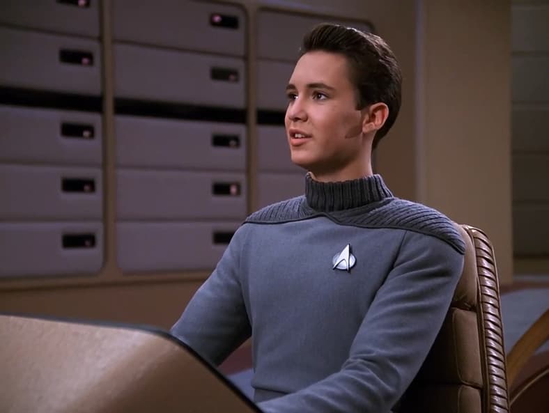 Wesley Crusher inspects nanite damage in Star Trek: The Next Generation Season 3 Episode 1 (1989)