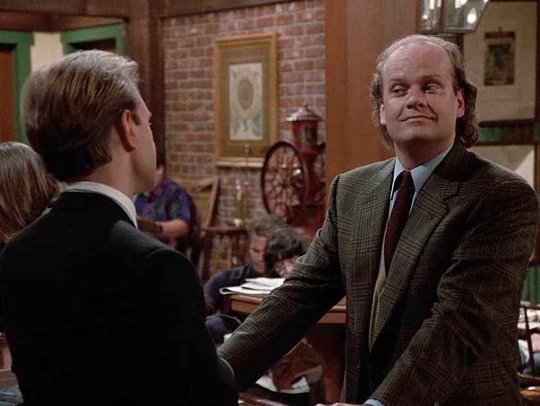Niles gives Frasier a backhanded compliment in Frasier Season 1 Episode 1 The Good Son (1993)