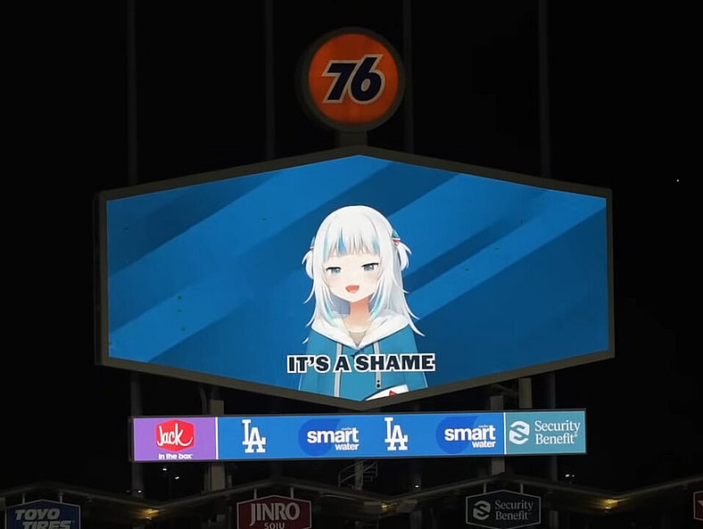 Gawr Gura leads Dodger Stadium in a sing-along of 'Take Me Out to the Ball Game' (2024)