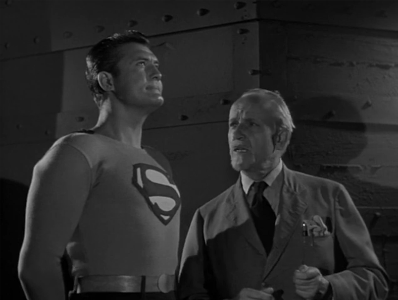 Superman (George Reeves) is determined to stop the asteroid threatening the people of Metropolis in The Adventures of Superman Season 2 Episode 12 "Panic in the Sky"(1953), Motion Pictures for Television