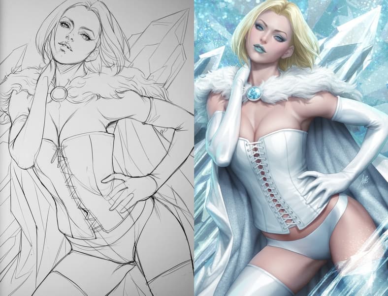 Emma Frost takes her spot upon the Krakoan throne on Stnaley 'Artgerm' Lau's variant cover to SIns of Sinister Vol. 1 #1 (2024), Marvel Comics