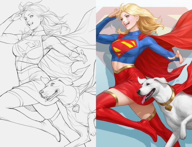 Kara Zor-El takes Krypto for a run on Stanley 'Artgerm' Lau's variant cover to Supergirl Vol. 8 #6 (2025), DC