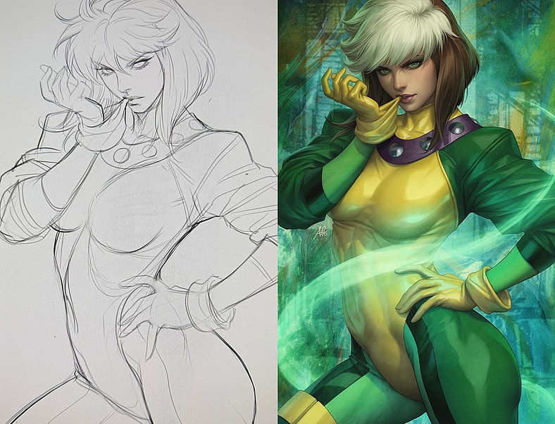Rogue readies herself for some skin-to-skin power absorbtion on Stanley 'Artgerm' Lau's variant cover to X-Men of Apocalypse Vol. 1 #1 (2025), Marvel Comics