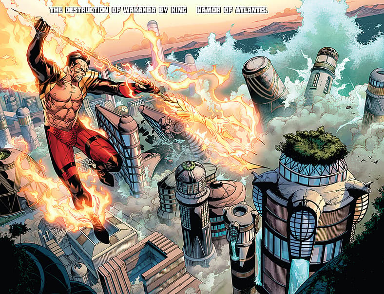 Phoenix-powered Namor unleashes tidal wave on Wakanda in Avengers Vs. X-Men Vol. 1 #8 (2012)