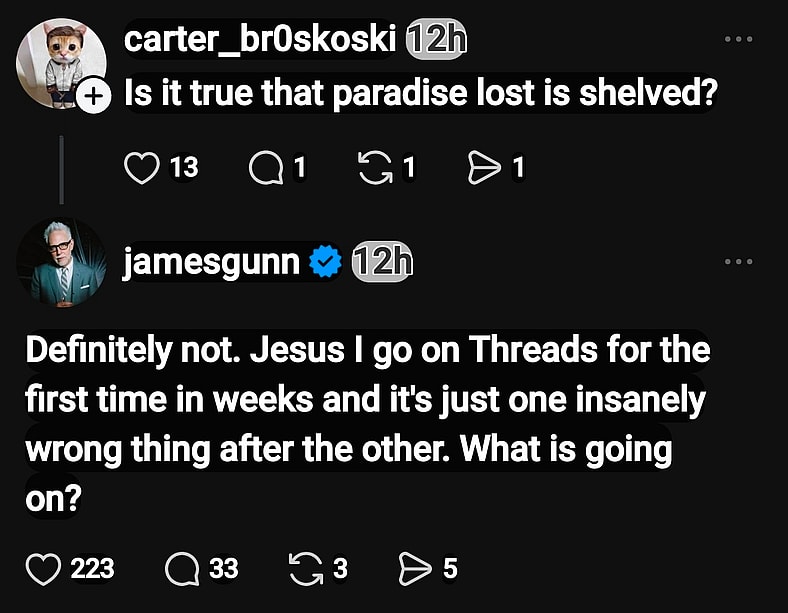 Paradise is not lost according to James Gunn on (@jamesgunn) Threads