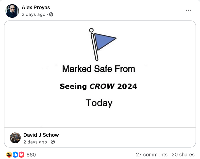 Original 'The Crow' director Alex Proyas laughs at the failure of Lionsgate's 2024 remake.