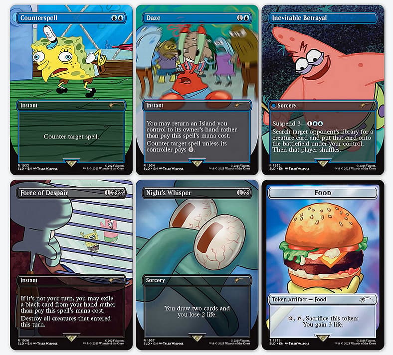 Cards in Magic: The Gathering's SpongeBob SquarePants: Internet Sensation Secret Lair Drop (2025)