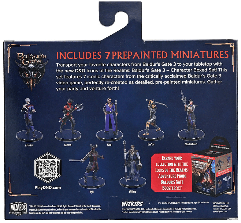 WizKids' Baldur's Gate 3 set of Dungeons & Dragons minis from packaging back