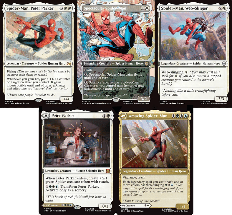 Peter Parker can do whatever a spider can in Magic: The Gathering - Marvel's Spider-Man (2025), Wizards of the Coast.