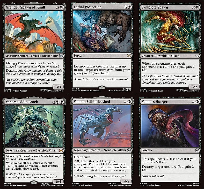 Venom unleashes his own brand of lethal protection in Magic: The Gathering - Marvel's Spider-Man (2025), Wizards of the Coast.