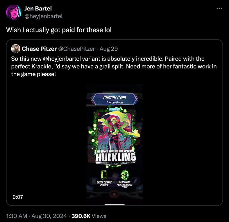 Jen Bartel criticizes Marvel for not paying artist royalties in Marvel Snap, She-Hulk