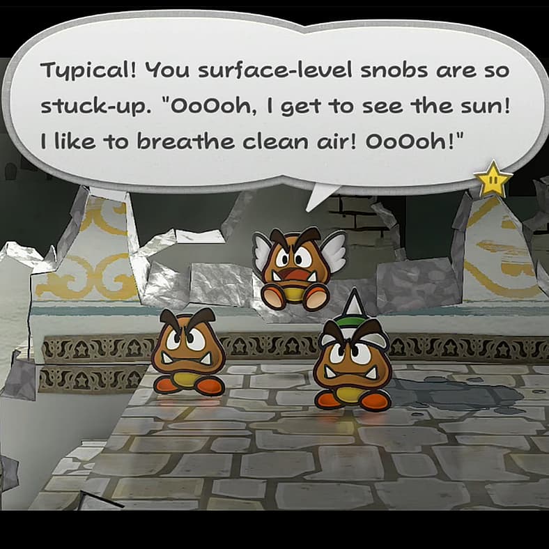 Three Goombas confront Mario and company in Paper Mario: The Thousand-Year Door (2024), Nintendo