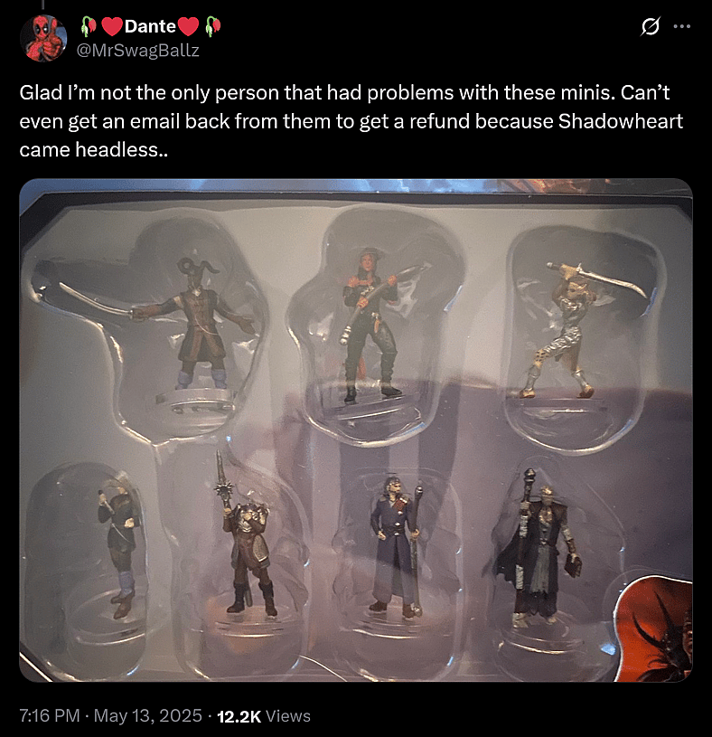 Players baffled by poor quality Wizards of the Coast Baldur's Gate 3 D&D miniatures