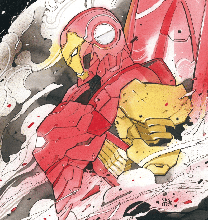 Iron Man prepares battle on Peach Momoko's variant cover to Avengers: Tech-On Vol. 1 #2 (2021)