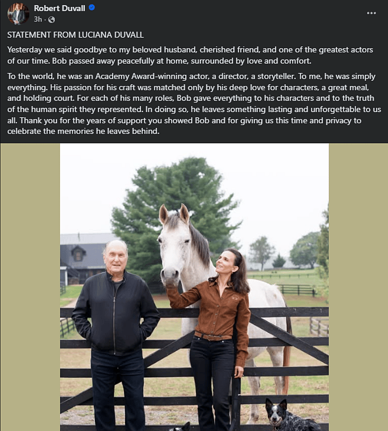 Luciana Duvall via Robert Duvall's Facebook account