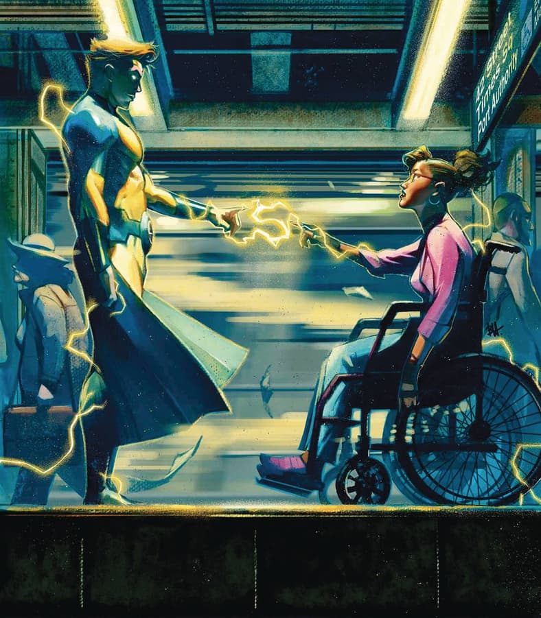 Ryan Topper reaches out to Mallory Gibbs on Ben Harvey's cover to Sentry Vol. 4 #3 "Legacy: Part