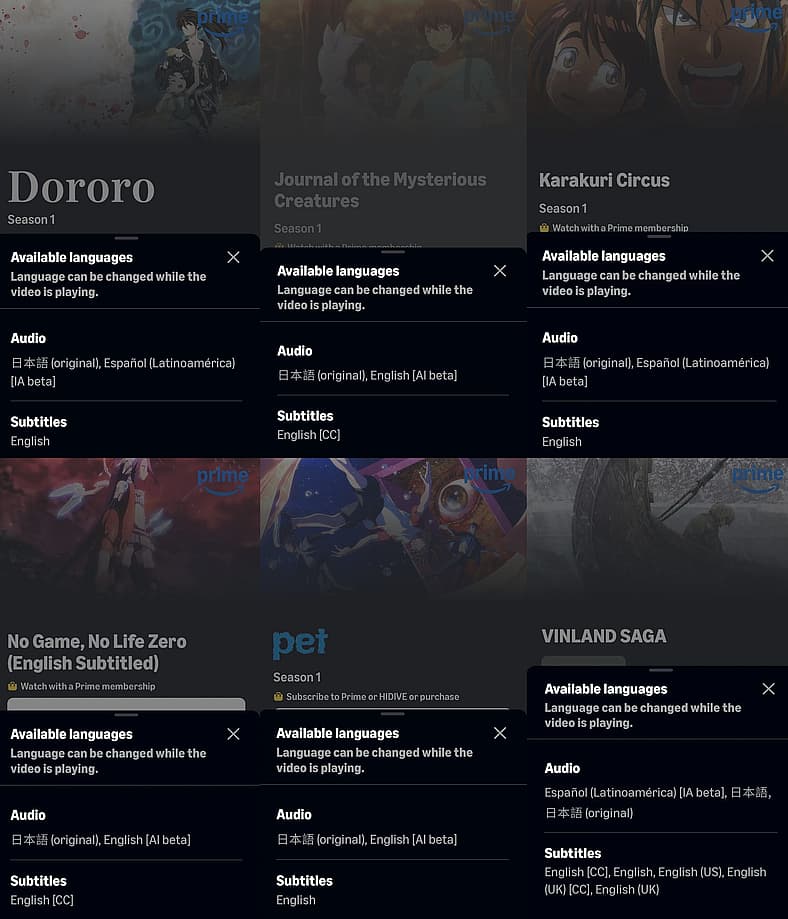 Amazon Prime Video AI dubbing program affects Dororo, Vinland Saga, and other anime