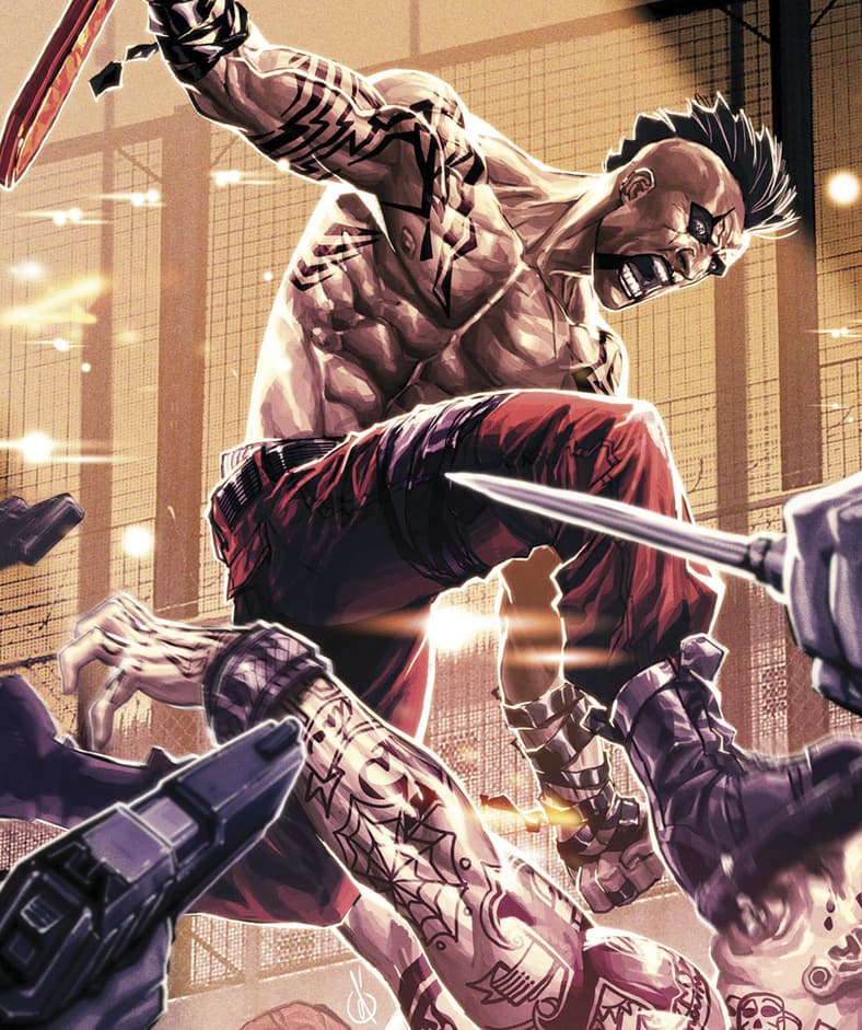 Eric Draven takes on a prison gang on variant cover to The Crow: Pestilence Vol. 1 #1 (2014), IDW