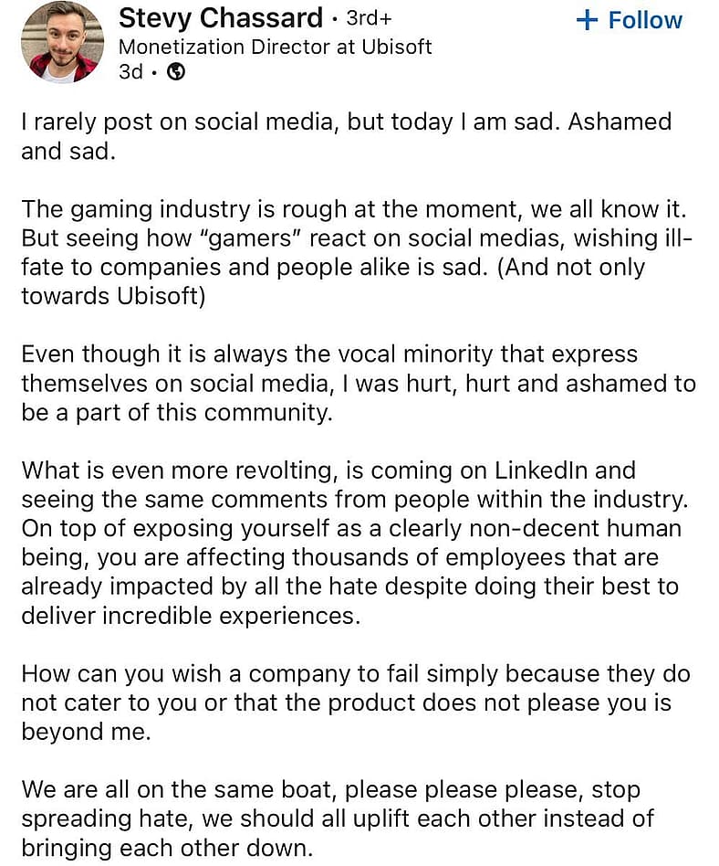 Ubisoft monetization director Stevy Chassard discusses company's recent struggles