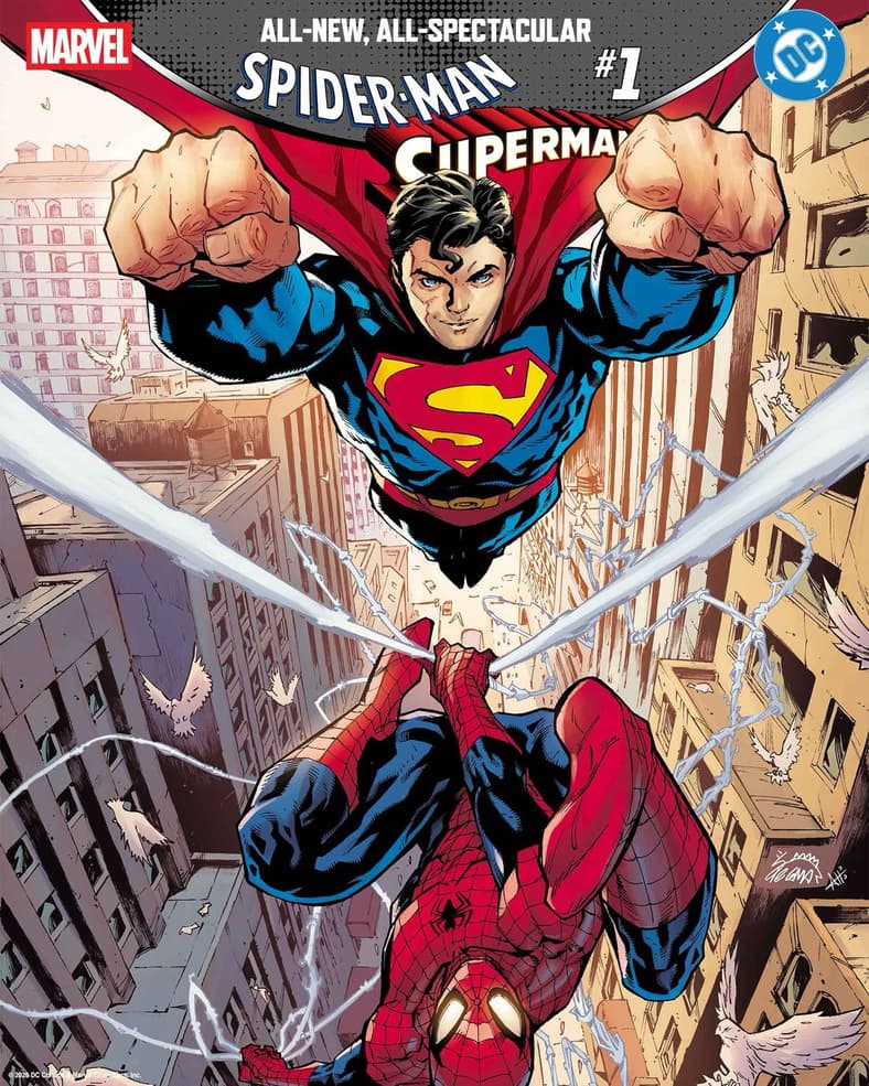The Web-Head and The Last Son of Krypton dash through Metropolis on Ryan Stegman's variant cover to Spider-Man/Superman Vol. 1 #1 (2026), Marvel Comics/DC