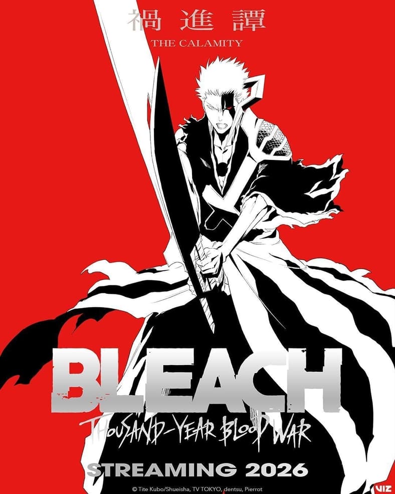 An awakened Ichigo Kurosaki (Masakazu Morita) readies himself for a fight in the first Key Visual for Bleach: Thousand-Year Blood War Part 4 - The Calamity (2026), Pierrot