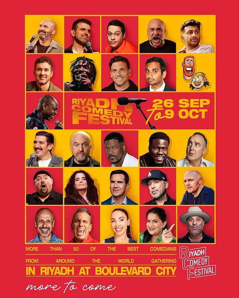 The official tour poster for the Riyadh Comedy Festival 2025 in Saudi Arabia