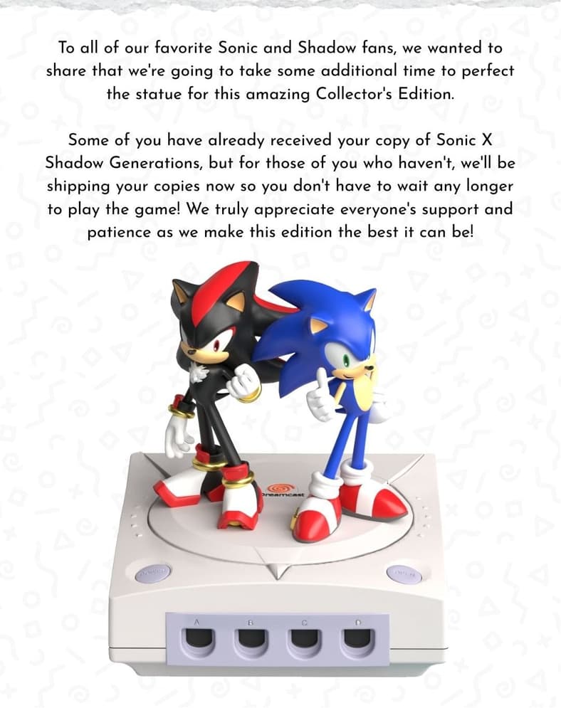 Limited Run Games announces a delay to their 'Sonic x Shadows Generations' Collector's Edition, July 2025