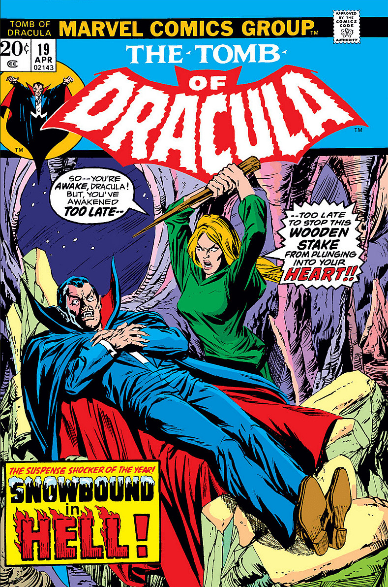 Rachel van Hel Sing prepares to stake Dracula, Tomb of Dracula Vol. 1 #19 (1973), Marvel