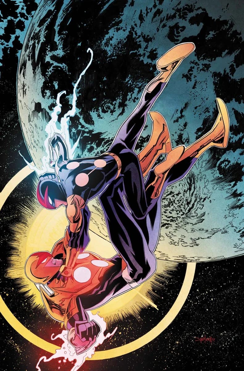 Richard Rider and Sam Alexander battle over their mantle on Dan Mora and Ian Herring's cover to Nova Vol. 7 #7 (2017), Marvel Comics