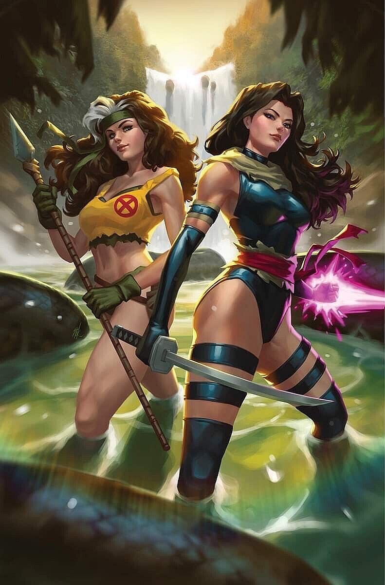 Rogue and Psylocke have each other's backs on EJIKURE's The 616 Comics variant cover for Uncanny X-Men Vol. 4 #3 (2024), Marvel Comics