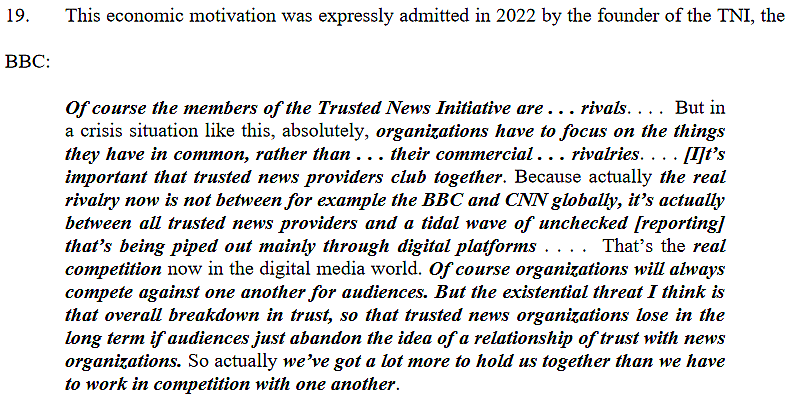 BBC Senior News Controller Jamie Angus explains the role of the Trusted News Initiative, as cited by Robert F. Kennedy in Children's Health Defense et al v. WP Company, LLC et al (2023)