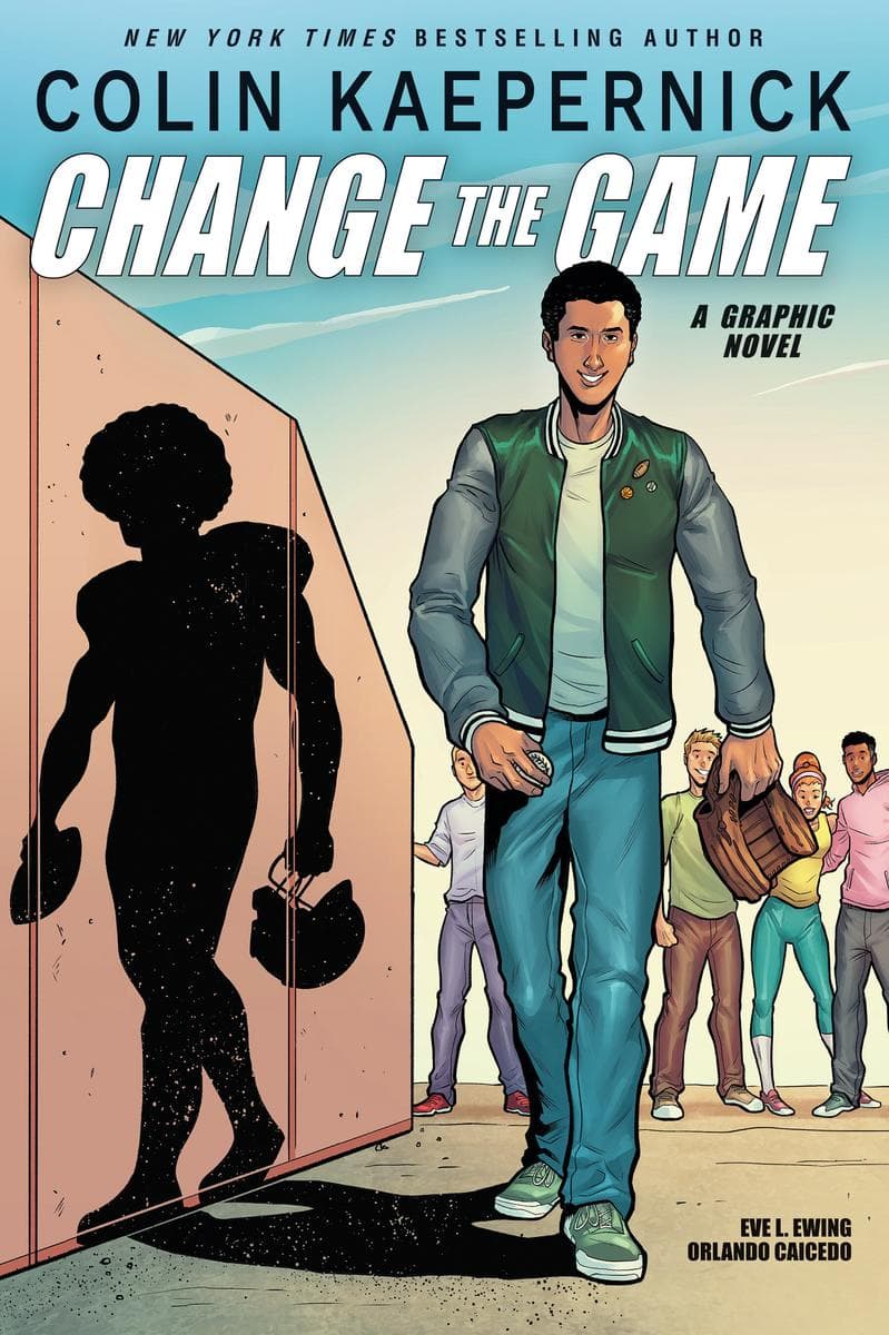 Colin Kaepernick faces his future on Orlando Caicedo's cover art to Change the Game (2023), Kaepernick Publishing
