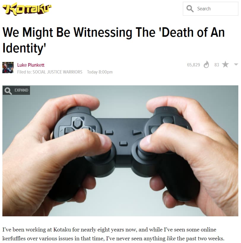 [Link] Luke Plunkett's "Gamers Are Dead" article, kickstarting GamerGate via Kotaku