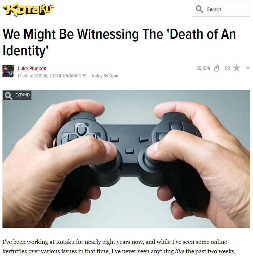 [Link] Luke Plunkett's "Gamers Are Dead" article, kickstarting GamerGate via Kotaku