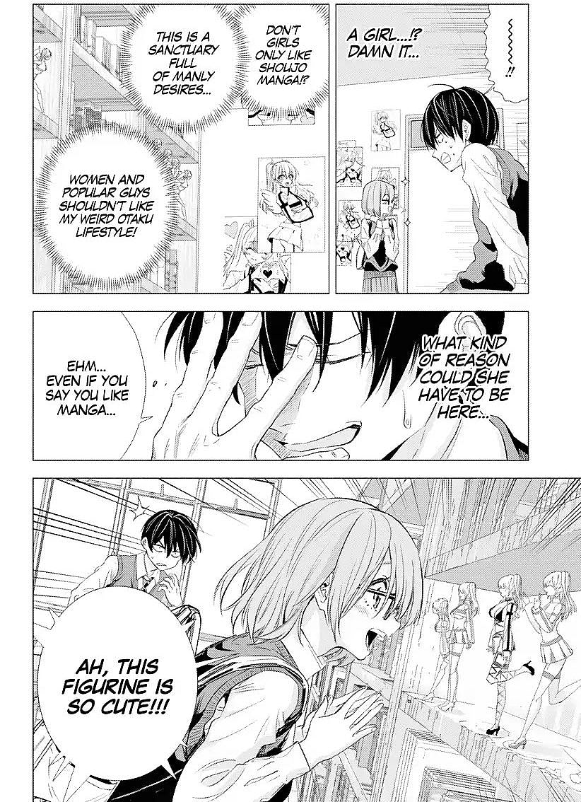 Masamune Okumura comprehending why Lilysa Amano's in the Manga Club room in 2.5 Dimensional Seduction Chapter 1 "Different Dimension Freshman" (2019), Shueisha. Words and Art by Yu Hashimoto via digital issue