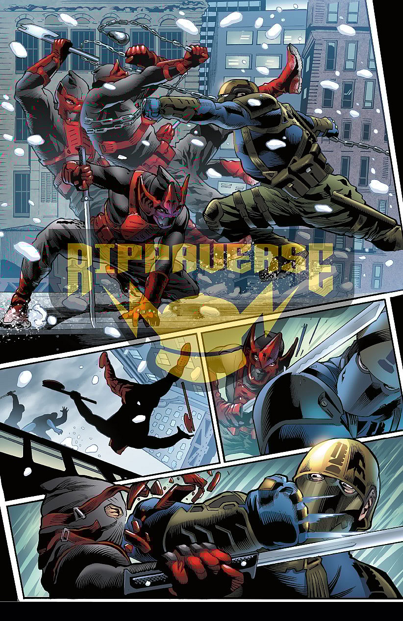 The Horseman brawls with a group of ninjas in Horseman Vol. 1 #1 (2024), Rippaverse. Words by Chuck Dixon, art by Joe Bennett, Fabio Jansen, J. Brown, and Invisible Art Studio.