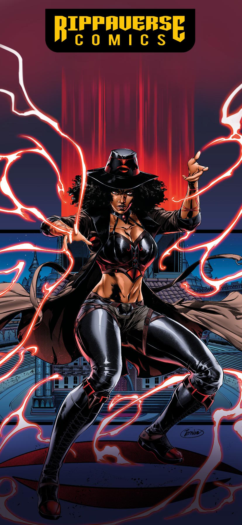 Sydney Bloodruth walks on the spookier side of life in Ternion's promotional art for Rippaverse Comics