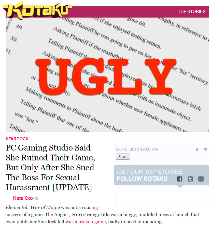 [link] Kate Cox reports on the sexual harassment lawsuit made against Stardock CEO Brad Wardell via Kotaku