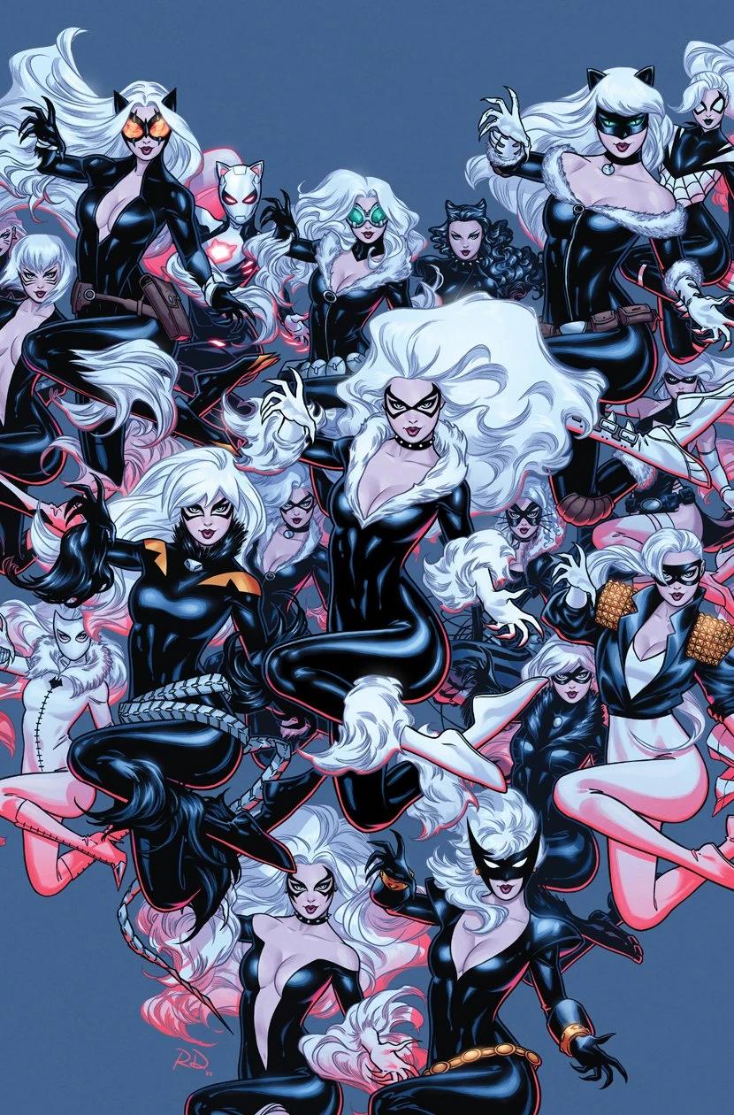 Black Cat shows off her wardrobe on Russel Dauterman's variant cover to Mary-Jane & Black Cat Vol. 1 #4 (2023), Marvel Comics